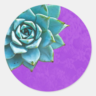 Succulent Watercolor Purple Lace Classic Round Sticker