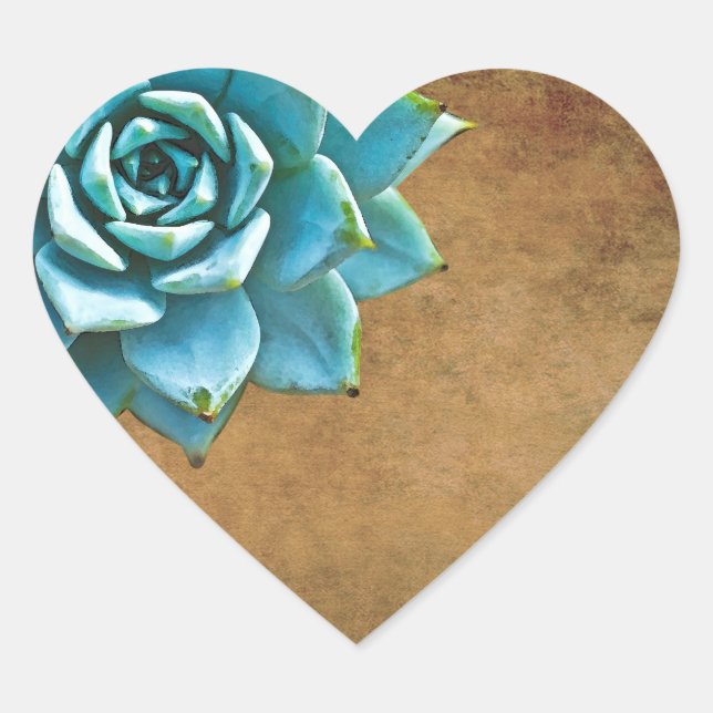 Succulent Watercolor Rustic Brown Heart Sticker (Front)