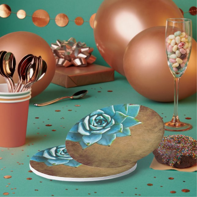 Succulent Watercolor Rustic Brown Paper Plate (Multi)