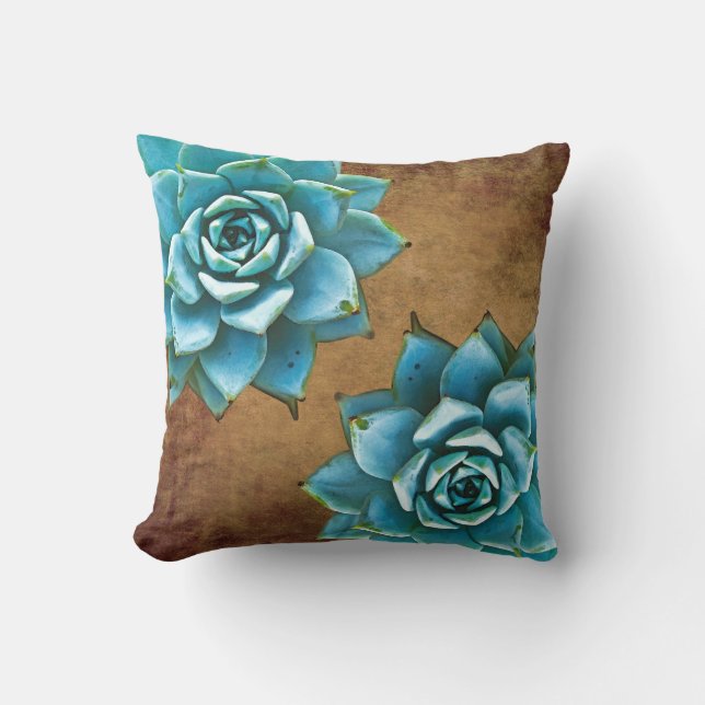 Succulent Watercolor Rustic Brown Throw Pillow (Front)