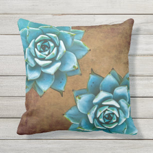 Succulent Watercolor Rustic Brown Throw Pillow