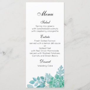 Succulent wedding dinner menu. Cactus menu party