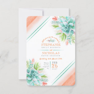 Succulent wedding greenery orange RSVP Card