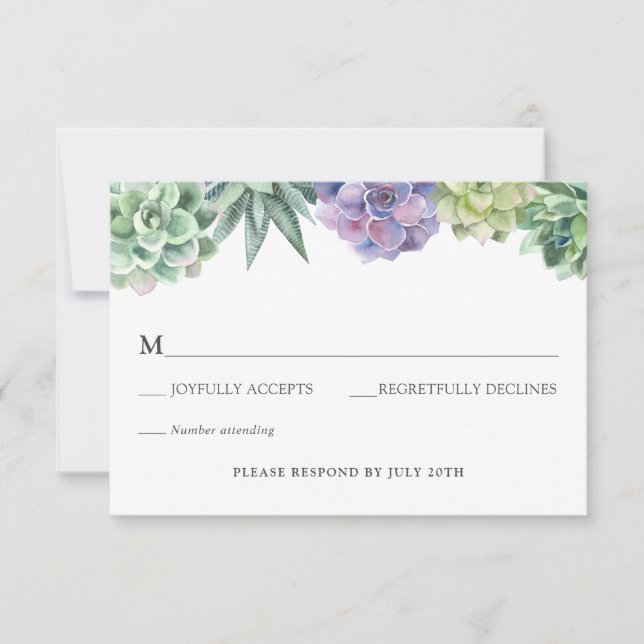 Succulent Wedding RSVP enclosure card (Front)