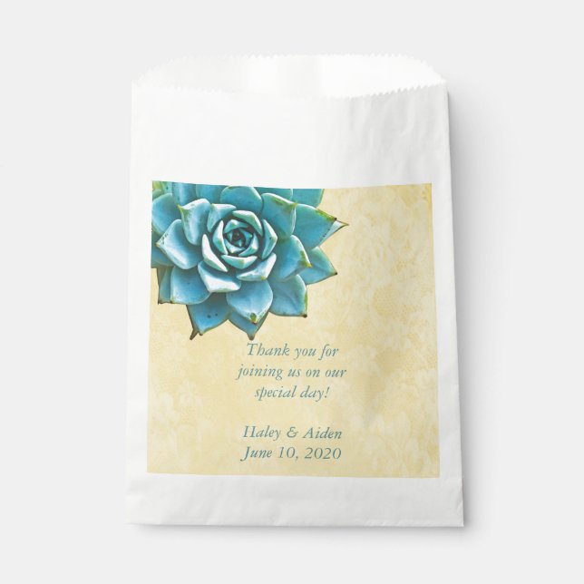 Succulent Wedding Watercolor Yellow Lace Favour Bag (Front)