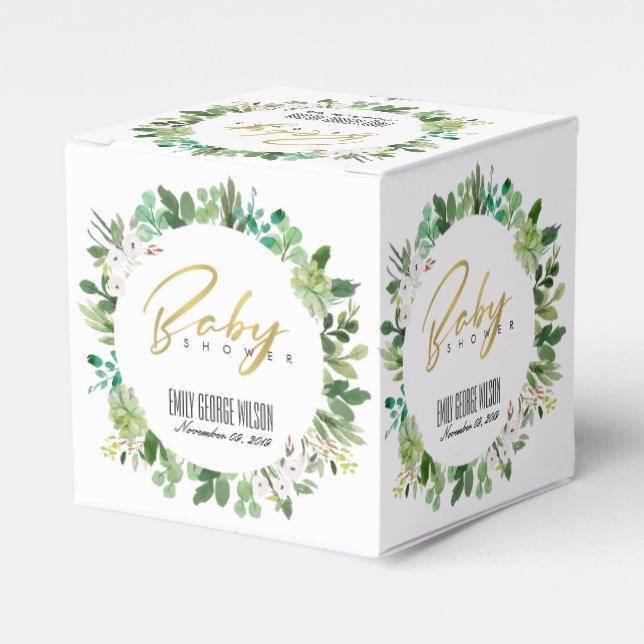 SUCCULENT WREATH FOLIAGE WATERCOLOR BABY SHOWER FAVOR BOX (Front Side)