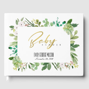 SUCCULENT WREATH FOLIAGE WATERCOLOR BABY SHOWER GUEST BOOK