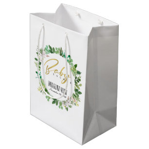 SUCCULENT WREATH FOLIAGE WATERCOLOR BABY SHOWER MEDIUM GIFT BAG