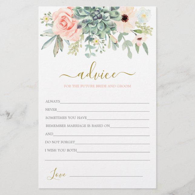Succulents Advice for the Bride card (Front)