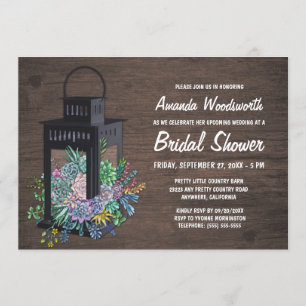 Succulents and Lantern Bridal Shower Invitations