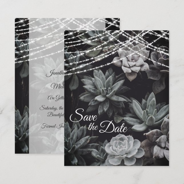 Succulents and Lights Save the Date Wedding Invite (Front/Back)