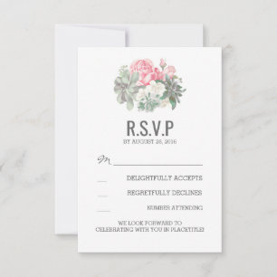 Succulents and pink florals wedding RSVP cards