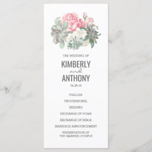 Succulents and Pink Roses Elegant Wedding Programs