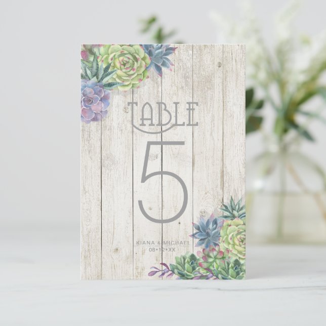 Succulents and Rustic Wood Table Numbers ID515 (Standing Front)