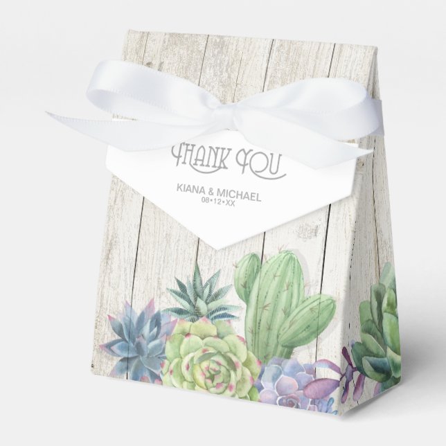 Succulents and Rustic Wood Wedding ID515 Favor Box (Front Side)