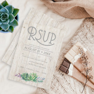 Succulents and Rustic Wood Wedding RSVP ID515 Card
