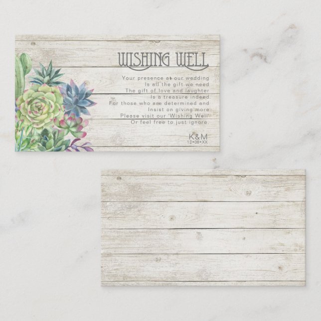 Succulents and Rustic Wood Wishing Well V2 ID515 Enclosure Card (Front/Back)