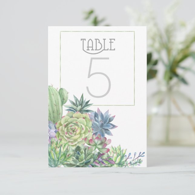 Succulents and Sparkle Table Numbers ID515 (Standing Front)