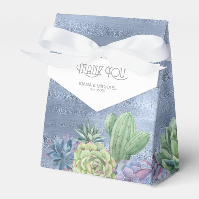 Succulents and Sparkle Wedding Blue ID515 Favor Box (Front Side)