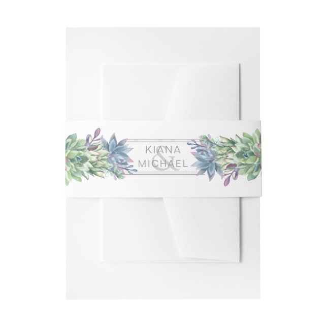 Succulents and Sparkle Wedding Border ID515 Invitation Belly Band (Front Example)