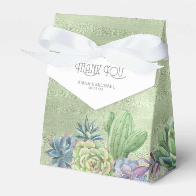 Succulents and Sparkle Wedding Green ID515 Favor Box (Front Side)