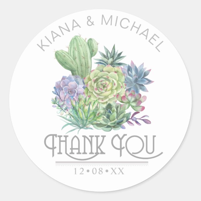 Succulents and Sparkle Wedding ID515 Classic Round Sticker (Front)