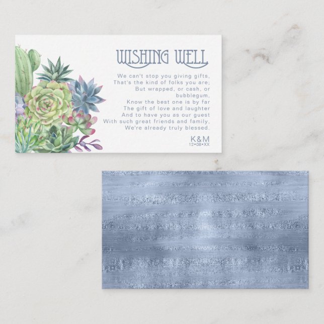 Succulents and Sparkle Wishing Well V3 Blue ID515 Enclosure Card (Front/Back)