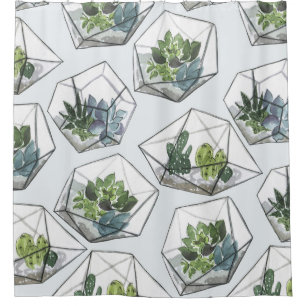 Succulents Aquariums Watercolor Seamless Pattern