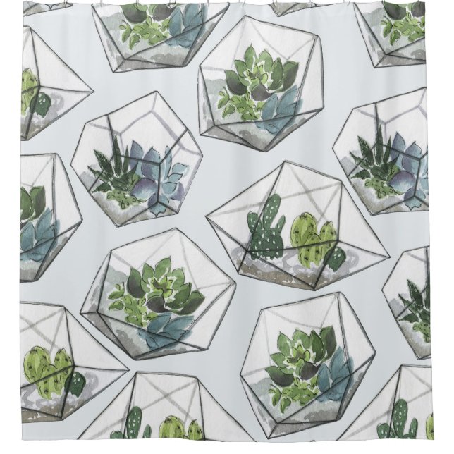 Succulents Aquariums Watercolor Seamless Pattern (Front)
