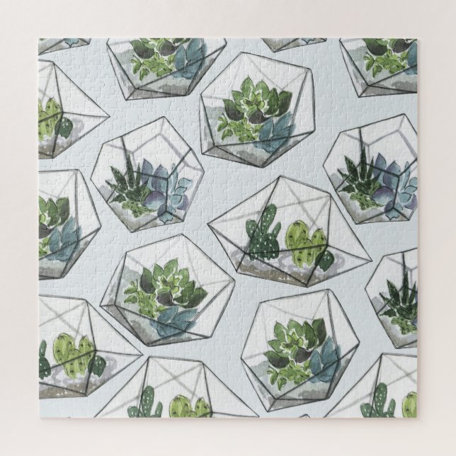 Succulents Aquariums Watercolor Seamless Pattern Jigsaw Puzzle (Vertical)