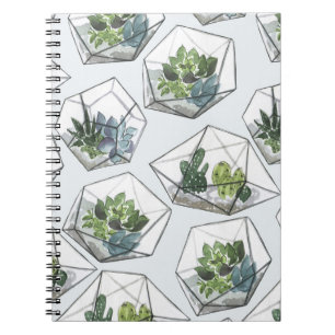 Succulents Aquariums Watercolor Seamless Pattern Notebook
