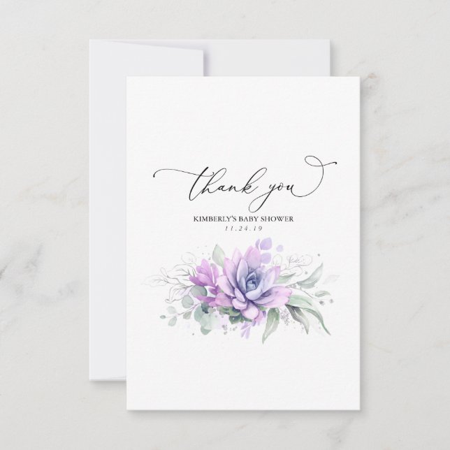 Succulents Baby shower vert argent Merci (Devant)