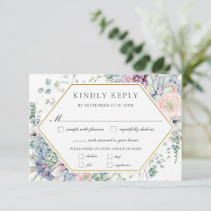 Succulents Blush Floral Greenery Wedding Meal RSVP Card