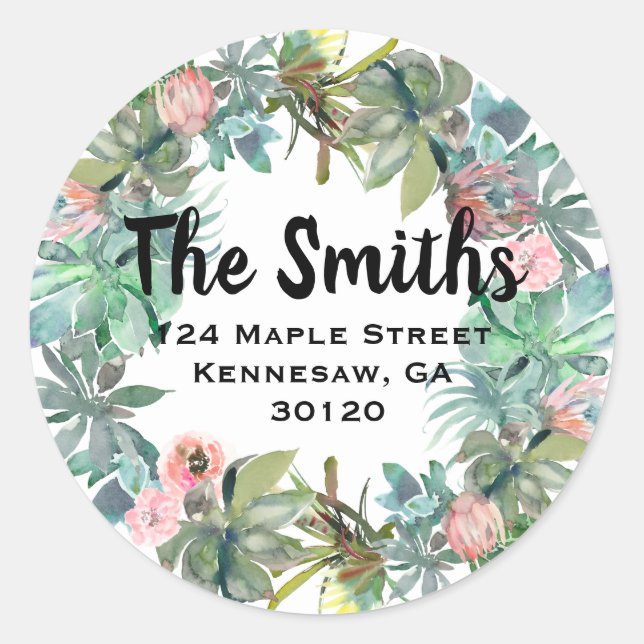Succulents Boho Wreath return address sticker (Front)