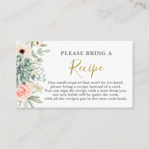 Succulents Bridal Shower Recipe Card Request