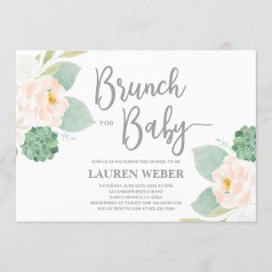 Succulents brunch baby shower fille Invitation