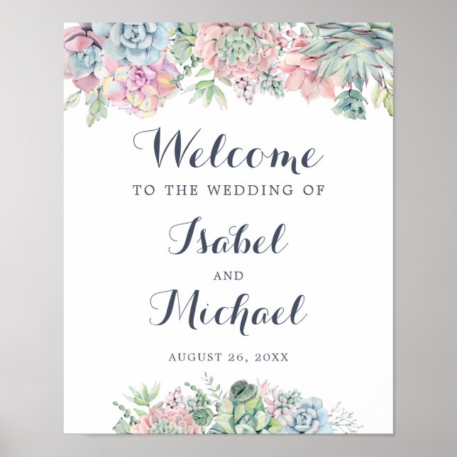 Succulents Cactus Blush Floral Affiche de bienvenu (Devant)