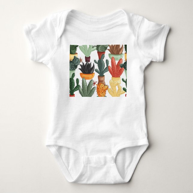 Succulents, cactuses: cute floral pattern. baby bodysuit (Front)