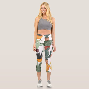 Succulents, cactuses: cute floral pattern. capri leggings