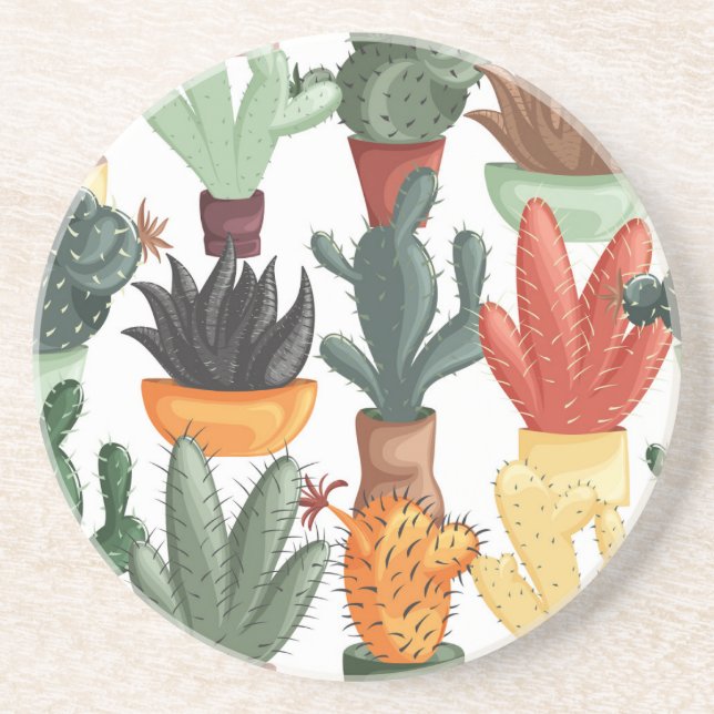 Succulents, cactuses: cute floral pattern. coaster (Front)