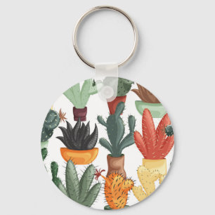 Succulents, cactuses: cute floral pattern. keychain