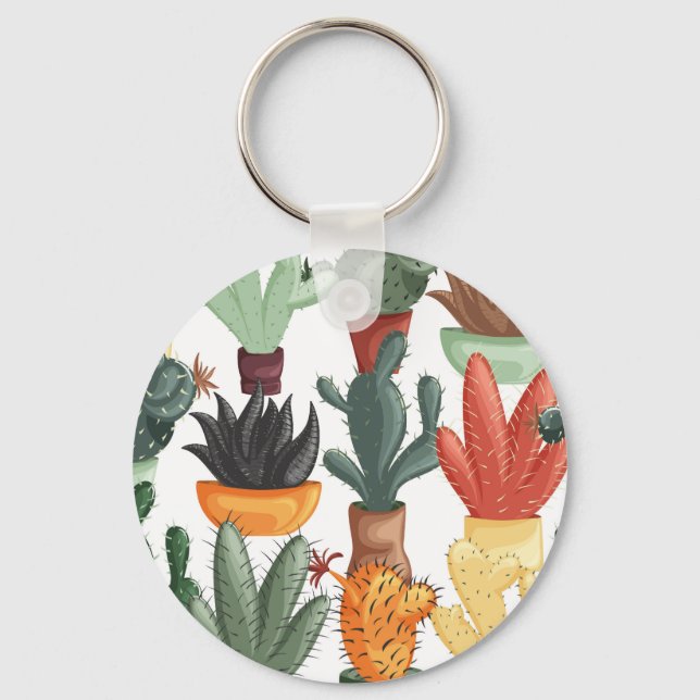 Succulents, cactuses: cute floral pattern. keychain (Front)