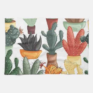 Succulents, cactuses: cute floral pattern. kitchen towel