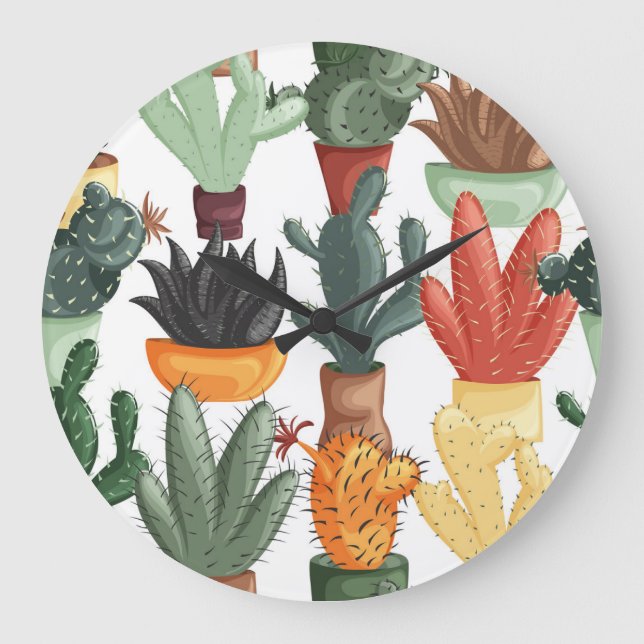 Succulents, cactuses: cute floral pattern. large clock (Front)