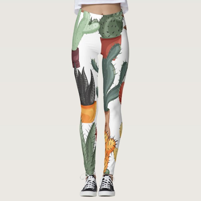 Succulents, cactuses: cute floral pattern. leggings (Front)