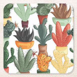 Succulents, cactuses: cute floral pattern. square paper coaster