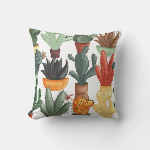 Succulents, cactuses: cute floral pattern. throw pillow