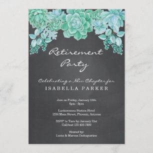 Succulents Chalkboard Retirement Party Invitation