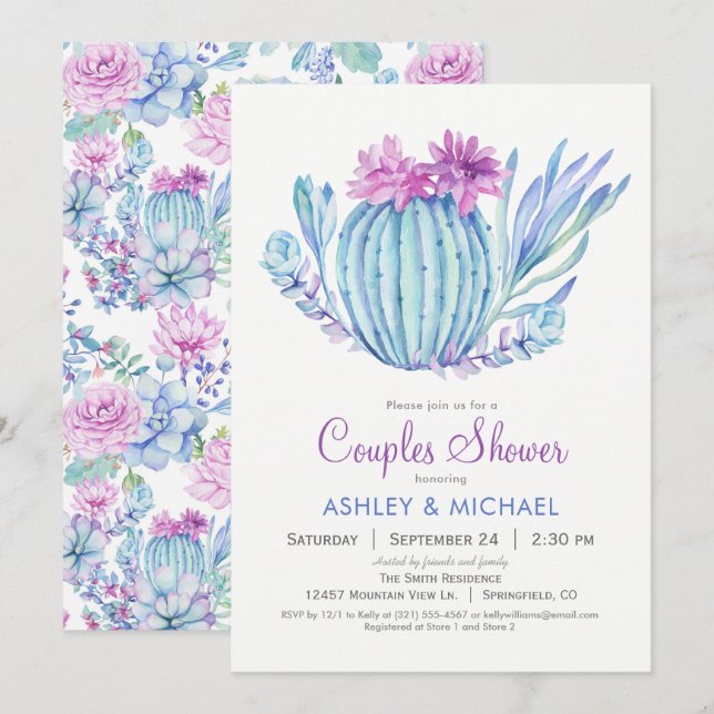 Succulents Couples Douche Invitation (Devant / Derrière)