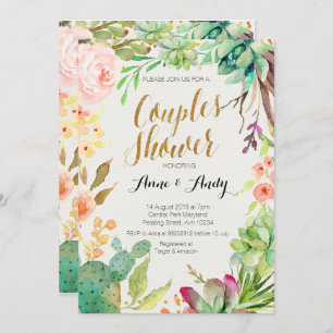 Succulents d'aquarelle Couples invitation de douch